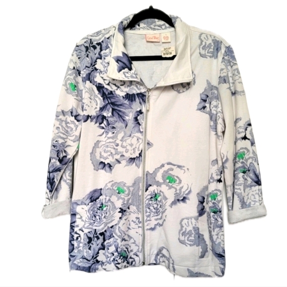 Coral Bay Floral Zip Up 3/4 Sleeve Size Large - Picture 1 of 3